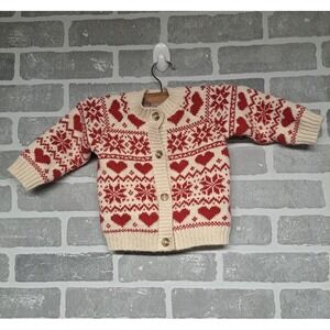 H&M Kids Light Beige/Patterned Fair Isle Heart‎ Print Knit Cardigan Size 9M